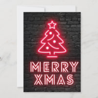 Neon Árvore de Natal Vermelha Parede de Tijolo Pre