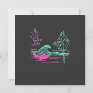 Cartão De Festividades NEON CALM – Arte de Linha Retro Wave e Botânica