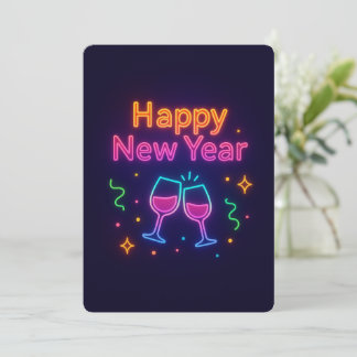 Cartão De Festividades neon-champagne-toast-happy-new-year-colorful-fun-p
