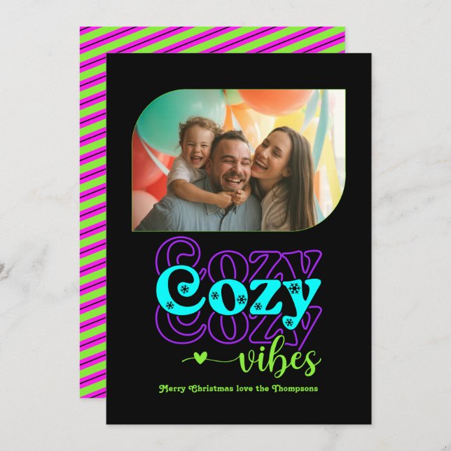 Cartão De Festividades Neon Glow Cozy Vibes Apenas Natal Foto (Frente/Verso)