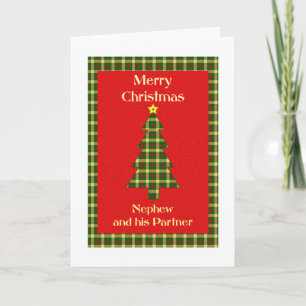 Cartão De Festividades Nephew e sua Árvore de Natal Tartan parceira