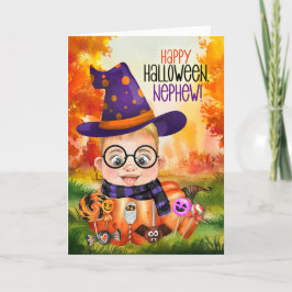 Cartão De Festividades Nephew Little Wizard Pumpkin para o Dia das Bruxas