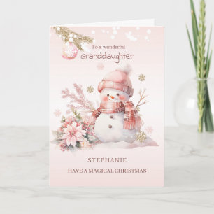 Cartão De Festividades Neta Natal de Neve Rosa Menina 