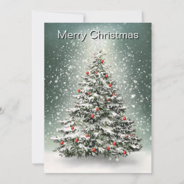 Cartão De Festividades Neve Branca em Torres de Natal Verde Ornamentos Co