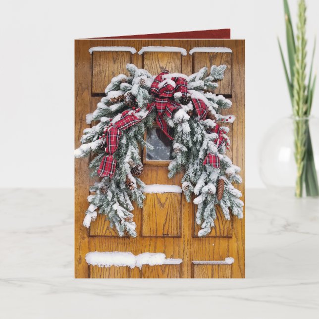 Cartão De Festividades neve coberta de pinheiro de Natal tosse (Frente)