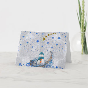 Cartão De Festividades Neve com estrelas cinza-azuis