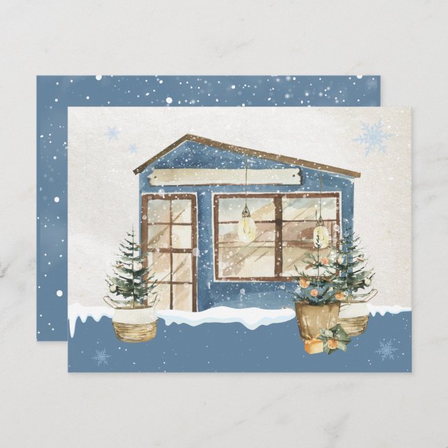 Cartão De Festividades Neve da casa de inverno (Frente/Verso)