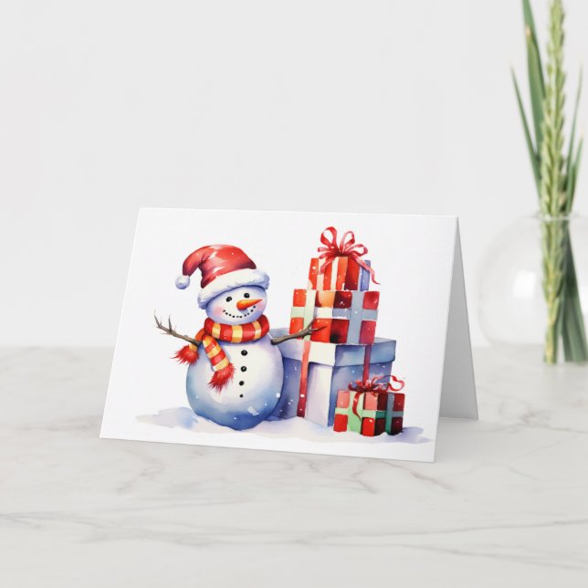 Cartão De Festividades Neve de Natal Aquarela com presentes (Frente)