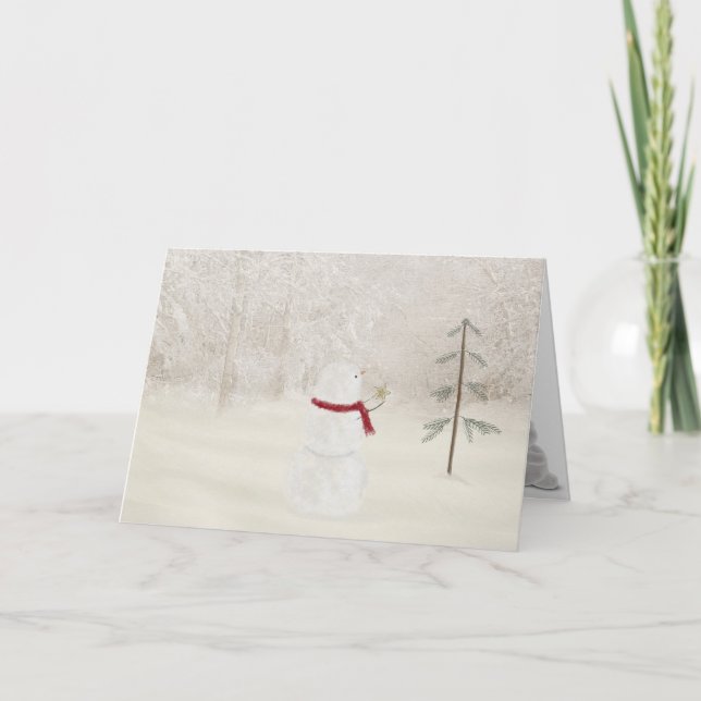 Cartão De Festividades Neve de Natal com estrela de ouro (Frente)