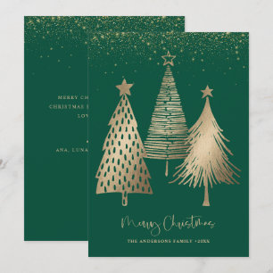 Cartão De Festividades Neve Dourada de Árvore de Natal elegante