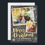 Cartão De Festividades Neve Dourada de quadro<br><div class="desc">Nosso Cartões de foto de Natal de neve Dourada do quadro de controle apresenta um fundo de quadro com sotaques dourados e brancos em flocos de neve em torno de dois quadros fotográficos. A mensagem de Natal Merry faz deste o cartão perfeito para desejar à família e aos amigos um...</div>