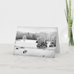 Cartão De Festividades Neve fresca desbotada na Fazenda do Cavalo