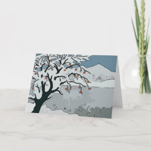 Cartão De Festividades Neve Japonesa e Montanha