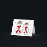 Cartão De Festividades Neve, Pequenos Snowmen, Irmãos, Arte Whimical<br><div class="desc">Dois Snowmen felizes que são irmãos Snowman ficam na neve a sorrir e a acenar às pessoas que passam. Este design de cartão seria excelente para bonito em qualquer ocasião que você queira enviar um sorriso para alguém. Adicione texto e faça-o para uma ocasião especial como Natal, Obrigado ou um...</div>