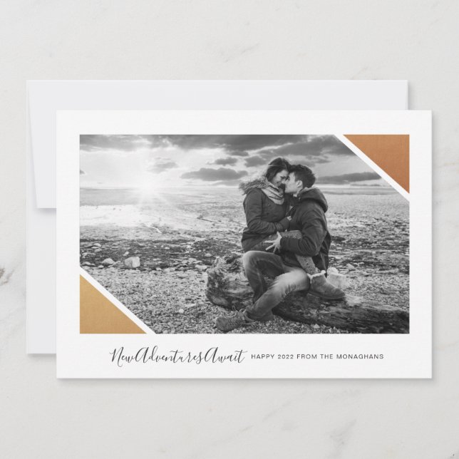 Cartão De Festividades New Adventures Await | Photo New Year Card (Frente)
