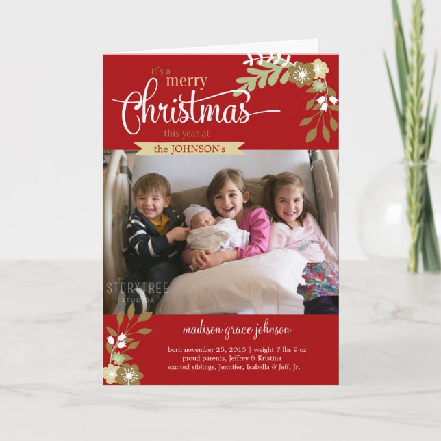 Cartão De Festividades New Baby Merry Christmas custom name/photo (Frente)