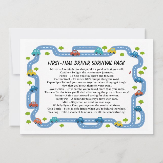 Cartão De Festividades New Driver Survival Kit | Funny Driving  (Frente)