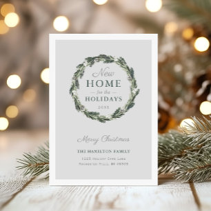 Cartão De Festividades New Home Elegant Neutral Gray Green Pine Wreath