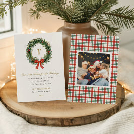 Cartão De Festividades New Home for the Holidays Wreath Monogram