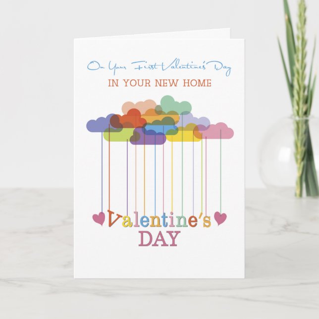 Cartão De Festividades New Home Valentine Rainbow Clouds and Hearts (Frente)