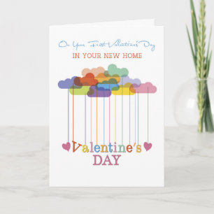 Cartão De Festividades New Home Valentine Rainbow Clouds and Hearts
