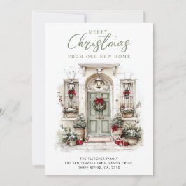 Cartão De Festividades New Home Watercolor Front Door Christmas