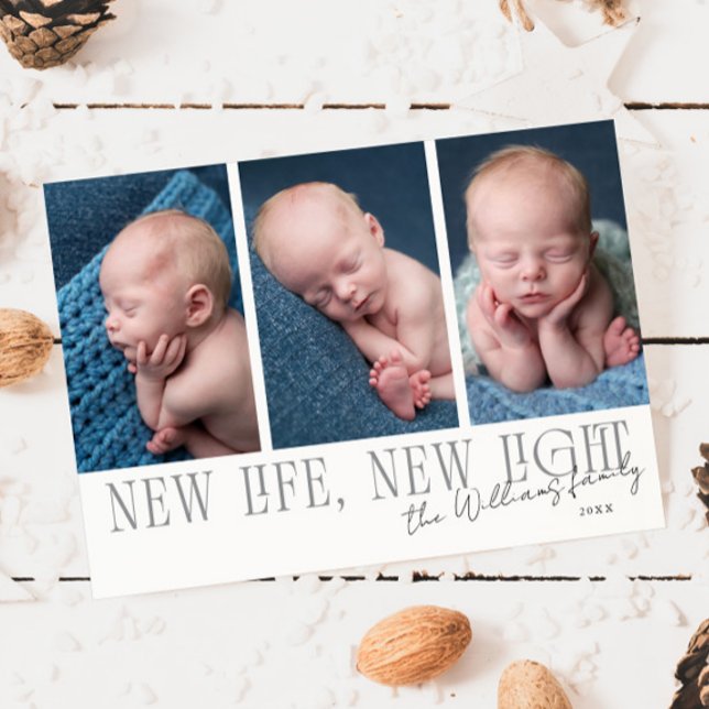 Cartão De Festividades New Life New Light White Birth Announcement (Criador carregado)