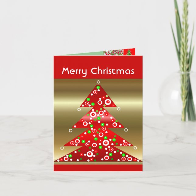 Cartão De Festividades New Red Gold & Green Custom Christmas Cards (Frente)
