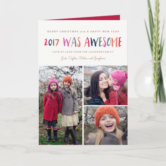 Cartão De Festividades New Year | 2017 was Awesome | 3 Photos Card (Frente)