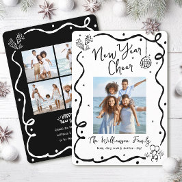 Cartão De Festividades New Year Cheer 5 Photo Black White Hand Drawn Fun
