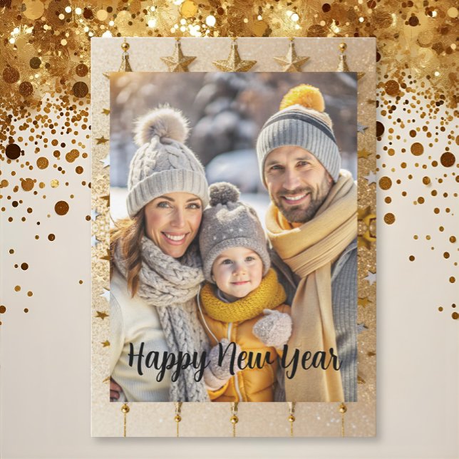 Cartão De Festividades New year Family Photo elegant  typography modern  (Criador carregado)