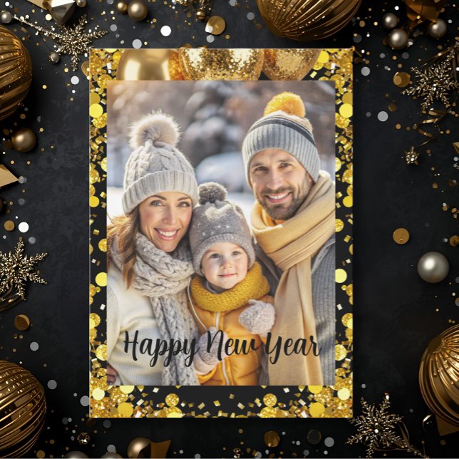 Cartão De Festividades New year Family Photo elegant  typography modern  (Criador carregado)