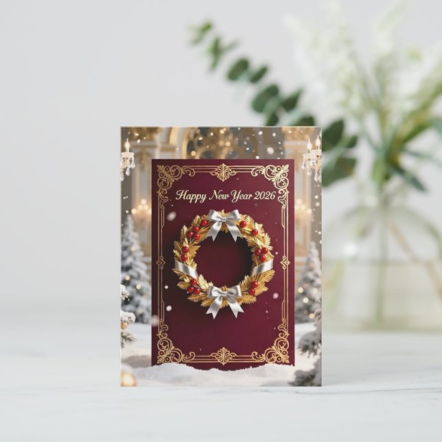 Cartão De Festividades New Year Greeting Card (Em pé/Frente)
