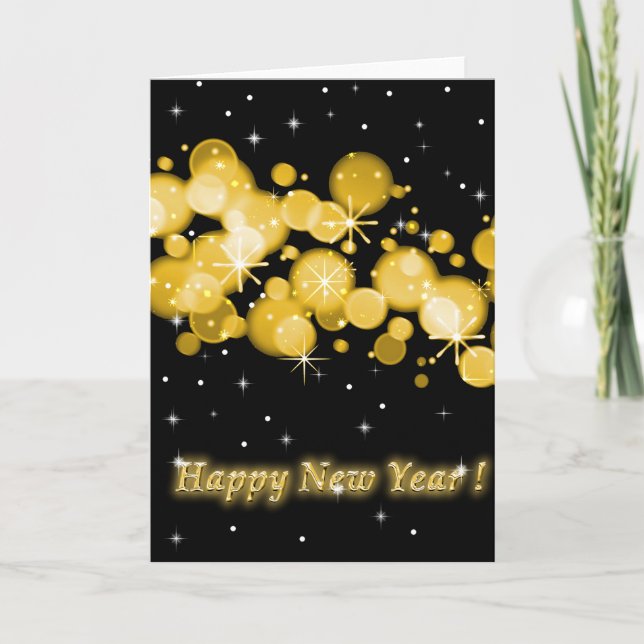 Cartão De Festividades New Year Greetings in Black & Gold (Frente)