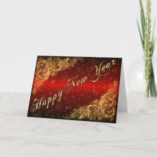 Cartão De Festividades New Year Greetings with Florish and Sparkle