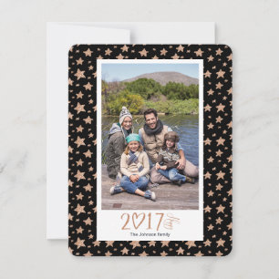Cartão De Festividades New Year Holiday Rose Gold Stars Photo Card