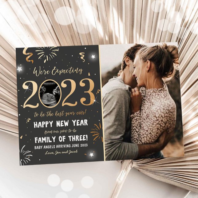 Cartão De Festividades New Year Pregnancy Announcement Reveal 2023 Card (Criador carregado)
