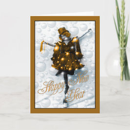 Cartão De Festividades New Year Wishes Vintage Party Girl in Gold