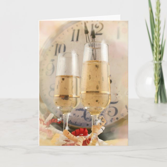 Cartão De Festividades New Years countdown clock and champagne (Frente)