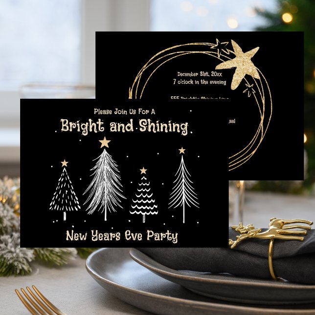 Cartão De Festividades New Years Eve Black and Gold Holiday Party (New Years Eve Black and Gold Holiday Party)