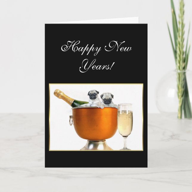 Cartão De Festividades New Years pugs (Frente)