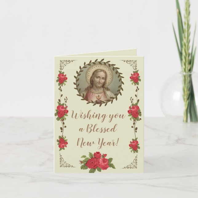 Cartão De Festividades New Years Sacred Heart Scripture (Frente)