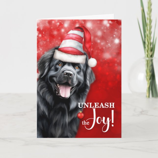 Cartão De Festividades Newfoundland Dog Unleash the Joy Christmas (Frente)
