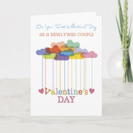 Cartão De Festividades Newlywed Couple Valentine Rainbow Clouds Hearts