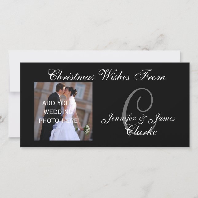 Cartão De Festividades Newlyweds First Christmas Monogram Photo Card (Frente)