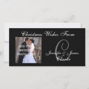 Cartão De Festividades Newlyweds First Christmas Monogram Photo Card