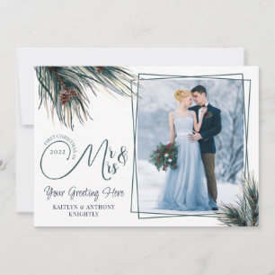 Cartão De Festividades Newlyweds Primeiro Natal Sr. Watercolor Pine