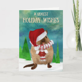 Cartão De Festividades Niece Christmas Gerbil Santa Hat in Winter Scene