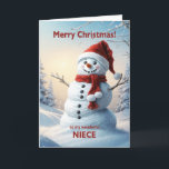 Cartão De Festividades Niece Christmas Snowman<br><div class="desc">Uma cena festiva de inverno mostrando um bonitão de neve em um chapéu vermelho e cachecol. Deseje à sua sobrinha um feliz Natal com um belo cartão de boneco de neve.</div>