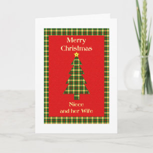 Cartão De Festividades Niece e sua esposa Tartan Árvore de Natal